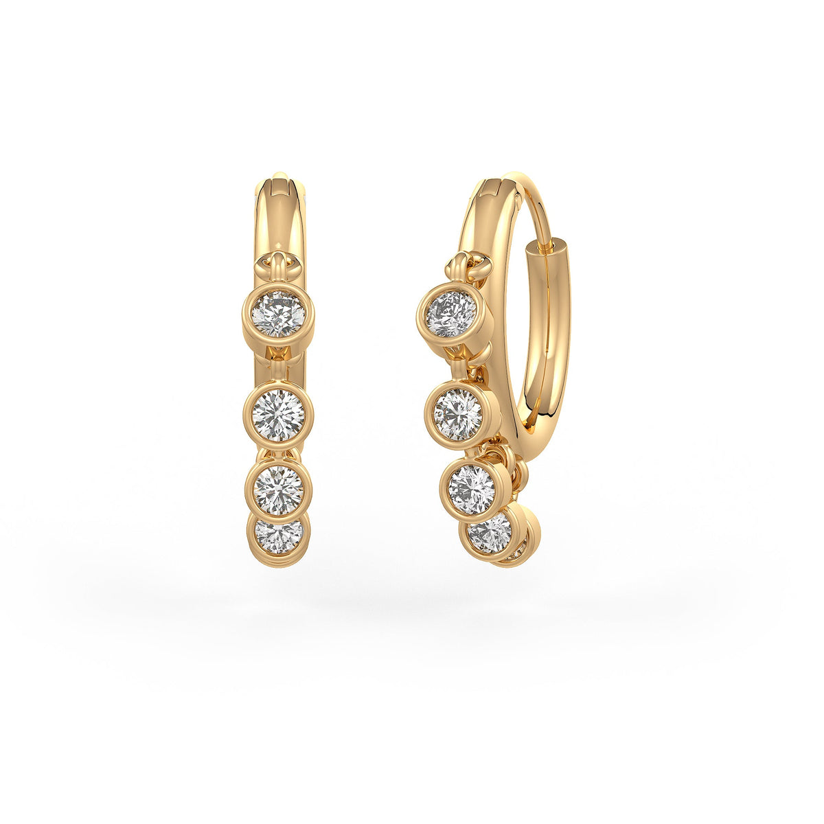 Diamond Cartilage Hoop Earring in 18ct Yellow Gold Bezel charms