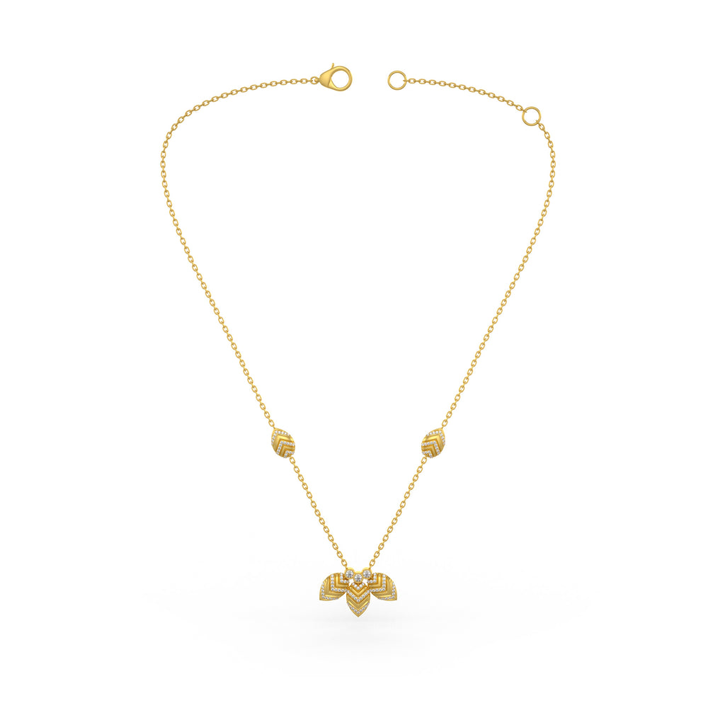 Collier en or jaune 18 carats serti de diamants de 1,20 ct, motif de pétales de nénuphar.