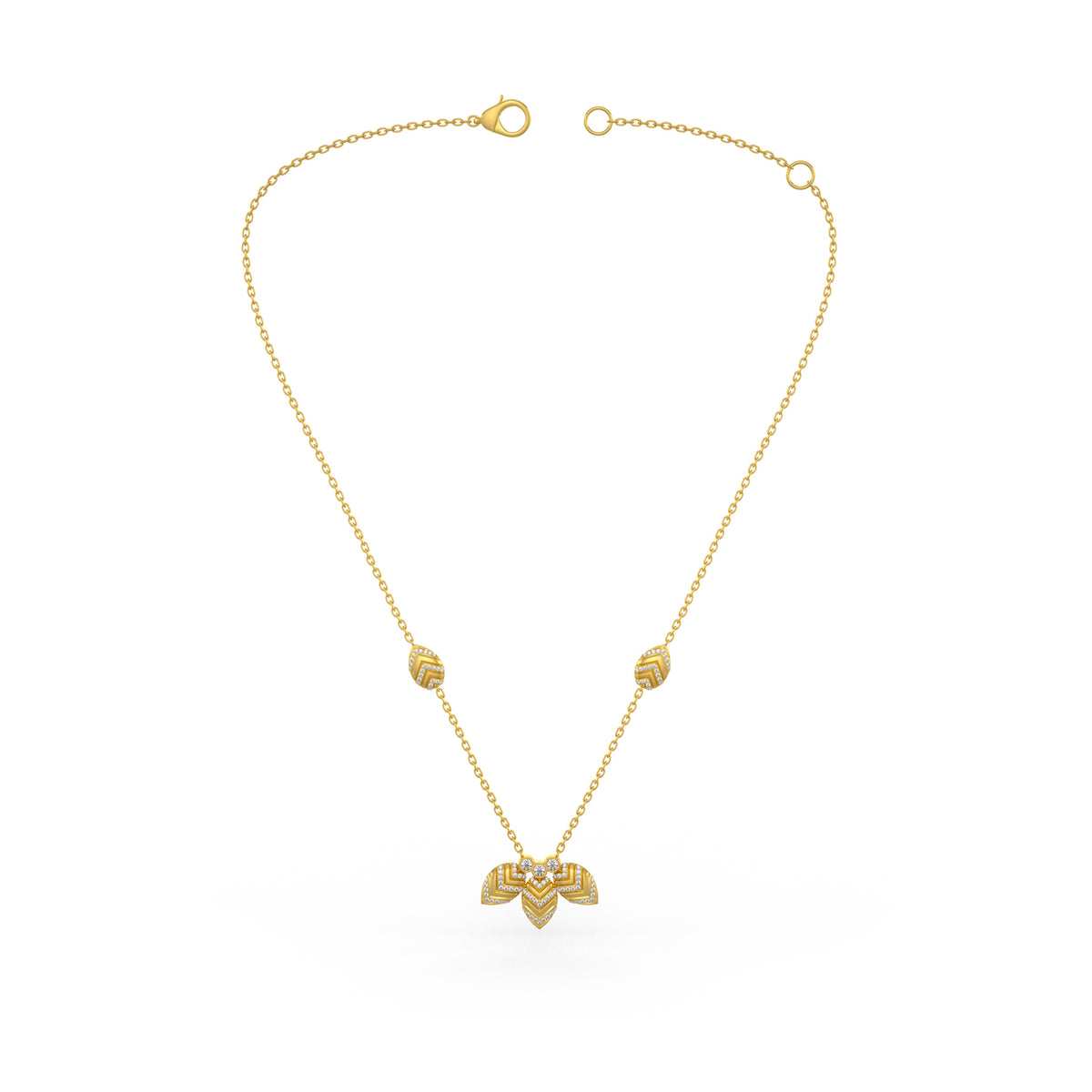 Collier en or jaune 18 carats serti de diamants de 1,20 ct, motif de pétales de nénuphar.