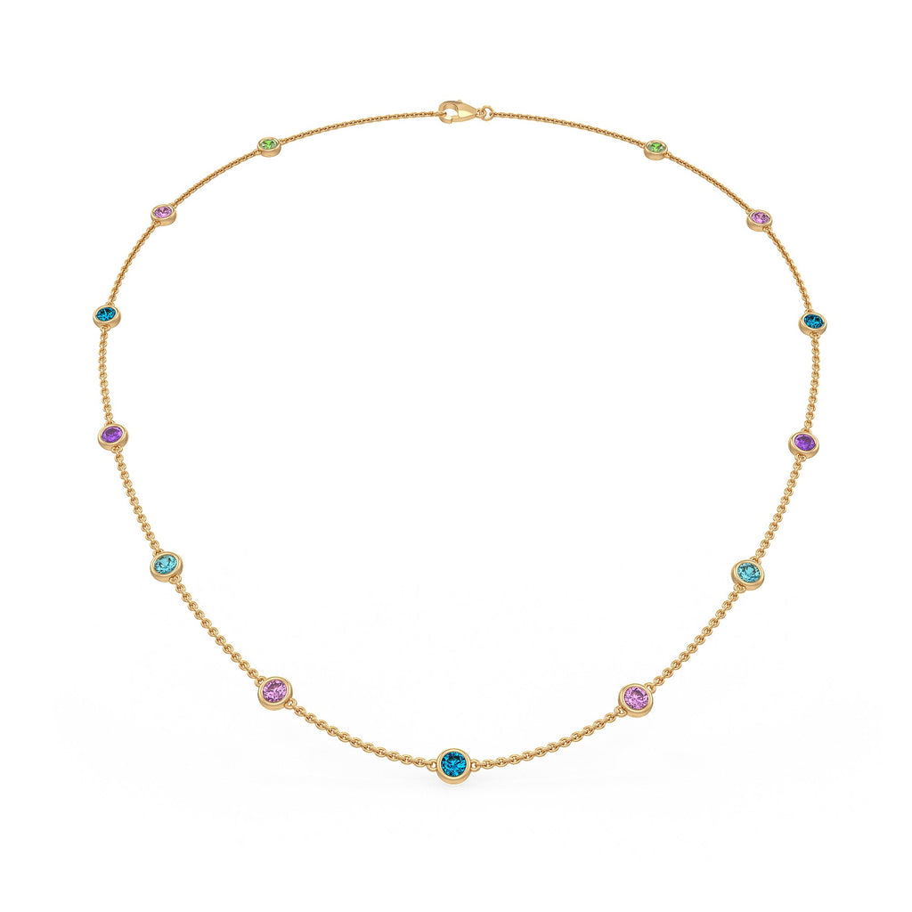 Elegant gemstone necklace designed with a spaced by yard