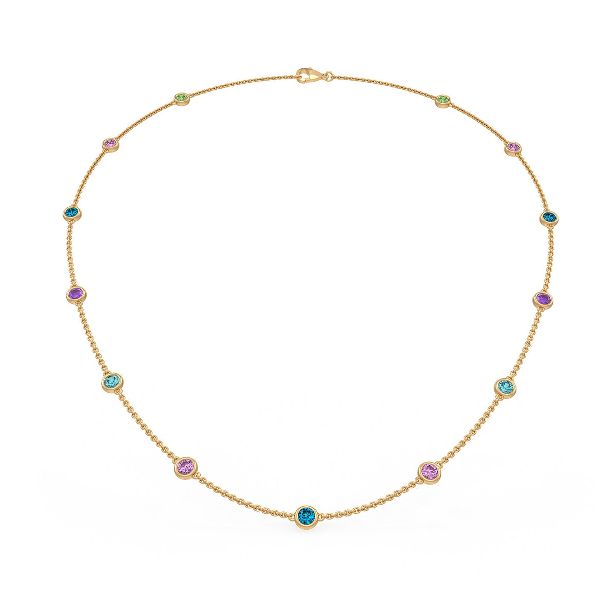 Elegant gemstone necklace designed with a spaced by yard