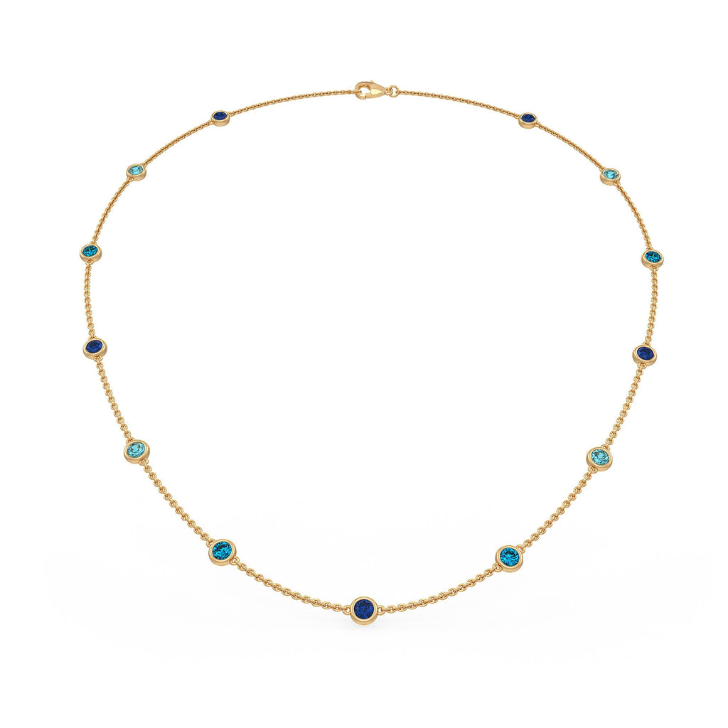 18ct yellow gold blue gemstone necklace