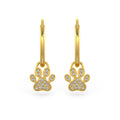 Diamond Paw Charm Hoop Earrings Yellow Gold