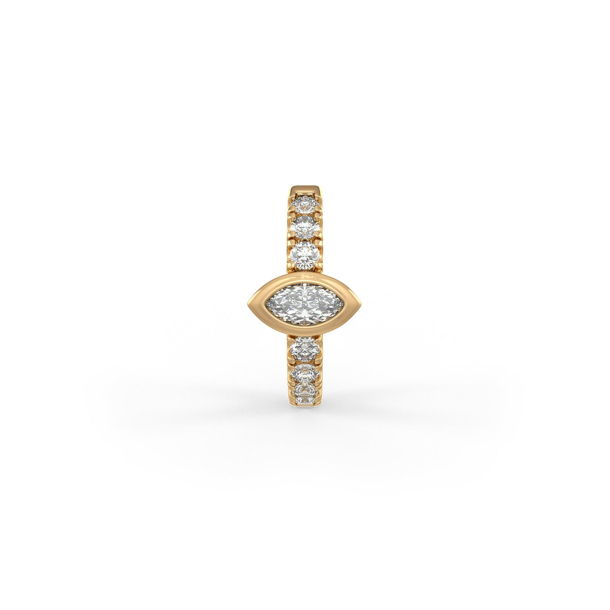 Boucles d'oreilles créoles en or jaune 18 carats, serties d'un diamant solitaire marquise de 0,35 carat (à l'unité), serties sur toute la longueur (10 mm), à porter au cartilage ou au lobe.