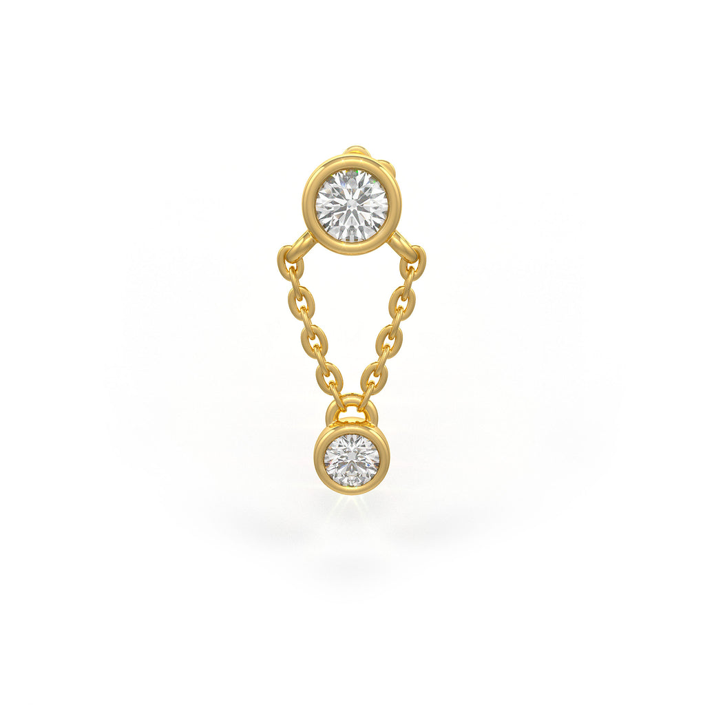 Diamond Cartilage Stud Chain Drop in 18ct Yellow Gold 0.11ct Singular Earring