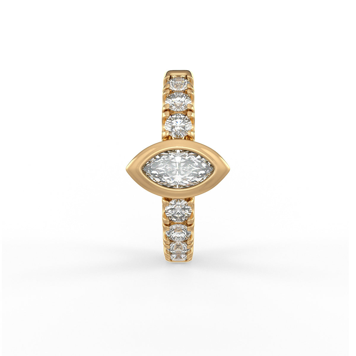 Boucles d'oreilles créoles en or jaune 18 carats, serties d'un diamant solitaire marquise de 0,50 carat (à l'unité), serties sur toute la longueur (12 mm), à porter au cartilage ou au lobe.