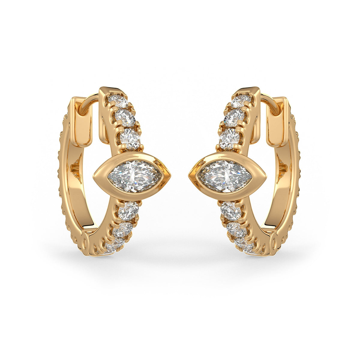  Orecchini a cerchio con diamanti da 1 ct in oro giallo 18 ct, solitario Marquise Full Eternity (coppia) per cartilagine o lobo