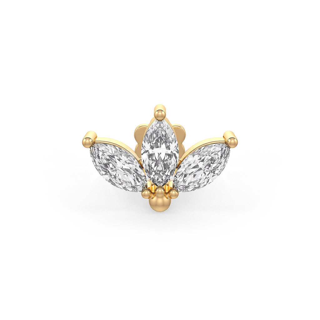Yellow gold lotus nose stud close up