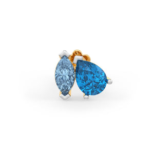 Blue Topaz Aquamarine Nose Stud in 18ct Yellow Gold  Cartilage Piercing