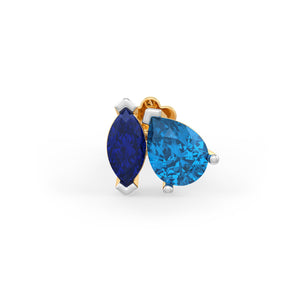 Blue Topaz Sapphire Nose Stud in 18ct Yellow Gold Nasal Piercing