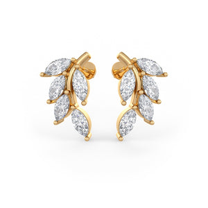 18ct Yellow Gold Marquise Diamond Leaf Stud Earrings | 1.20ct | As Seen in TATLER