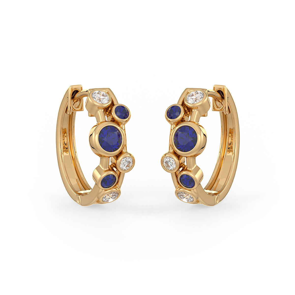 Diamond Sapphire Bubble Hoops Earrings 18ct Yellow Gold