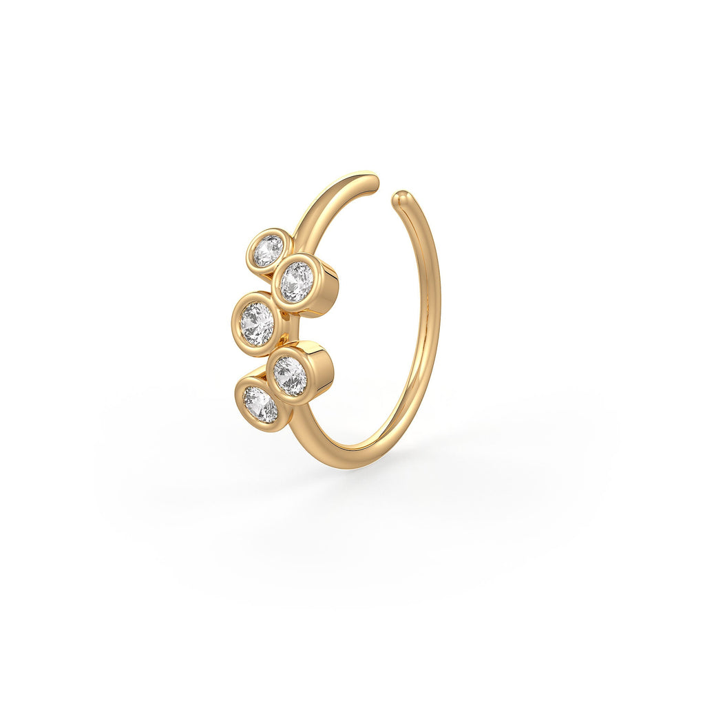Skinny Diamond Bubble Nose Hoop Ring 18ct Yellow Gold
