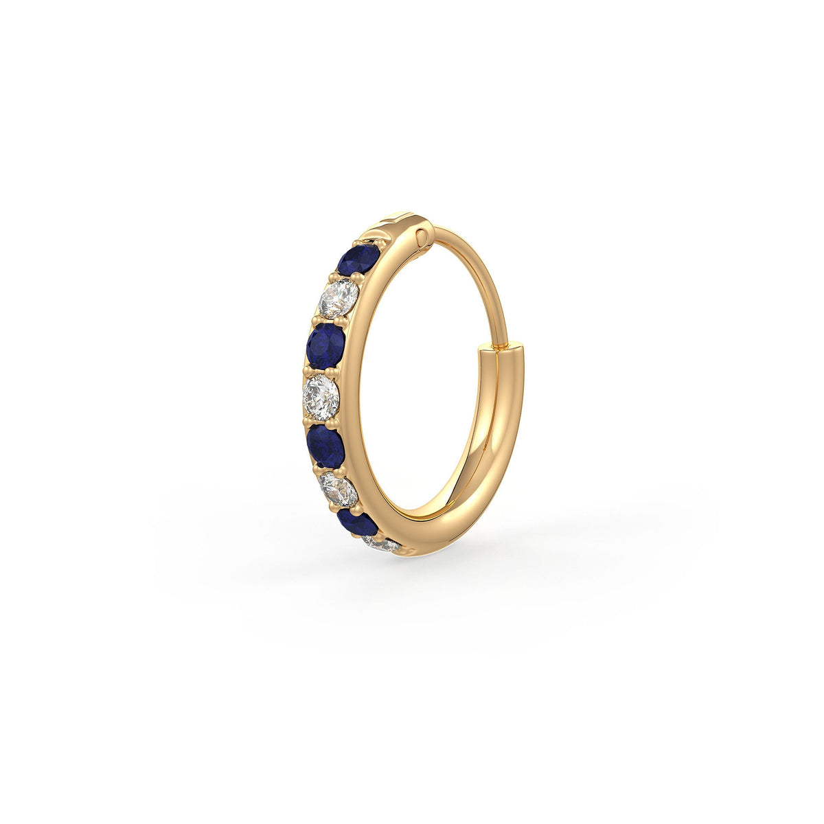 18ct yellow gold skinny diamond sapphire nose hoop