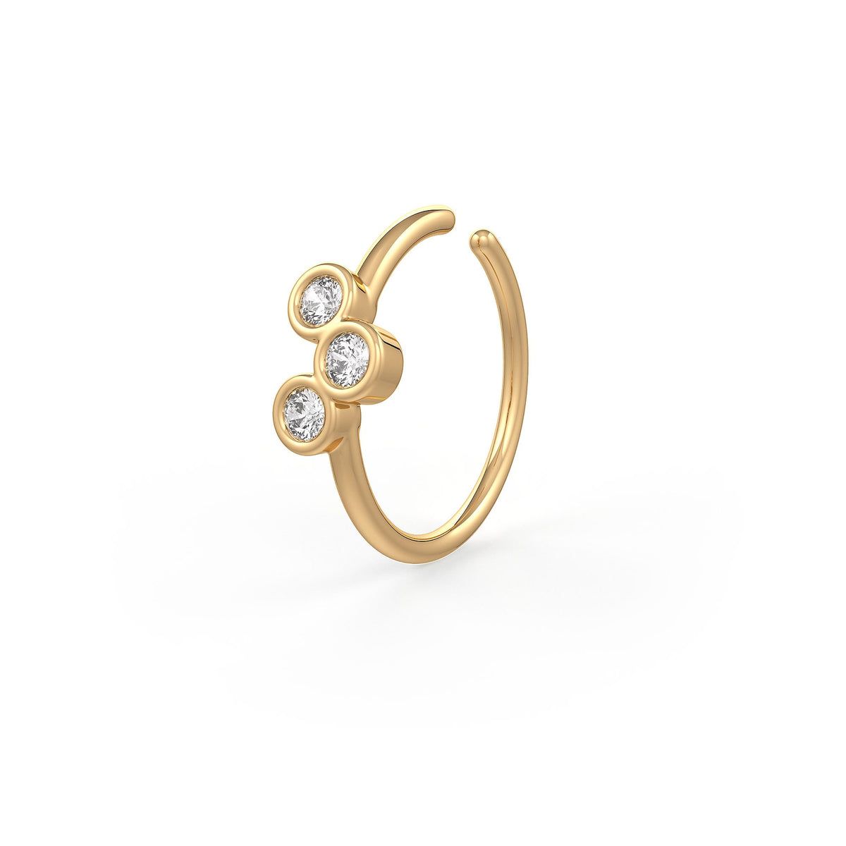 Skinny Diamond Nose Ring Trilogy Hoop 18ct Yellow Gold