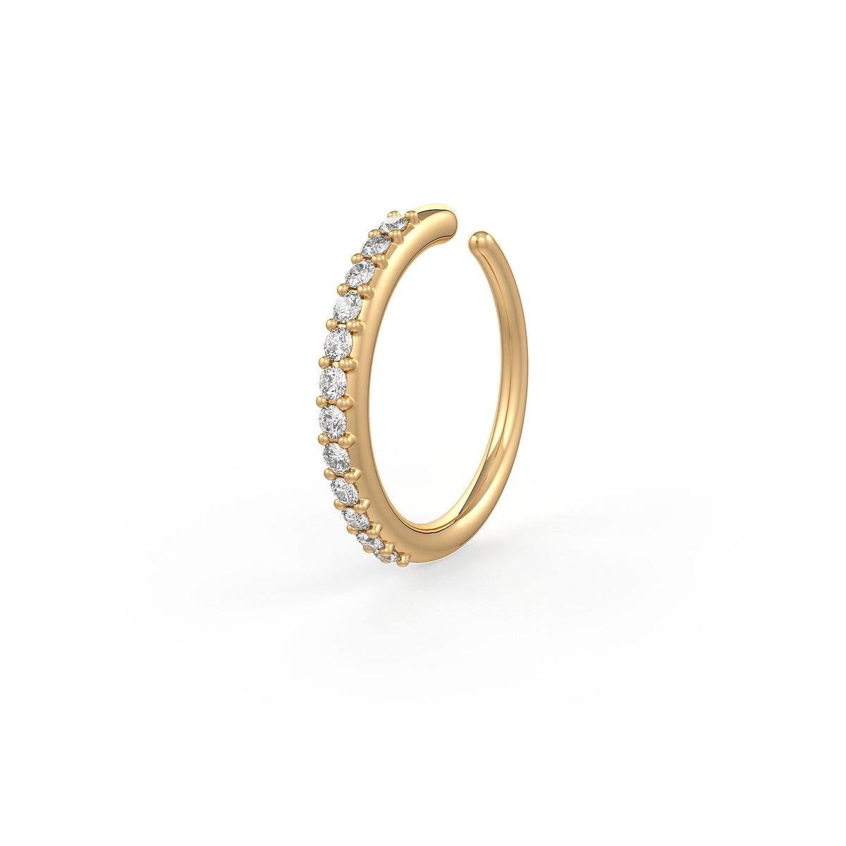 Diamond Skinny Nose Ring Eternity Hoop 18ct Yellow Gold