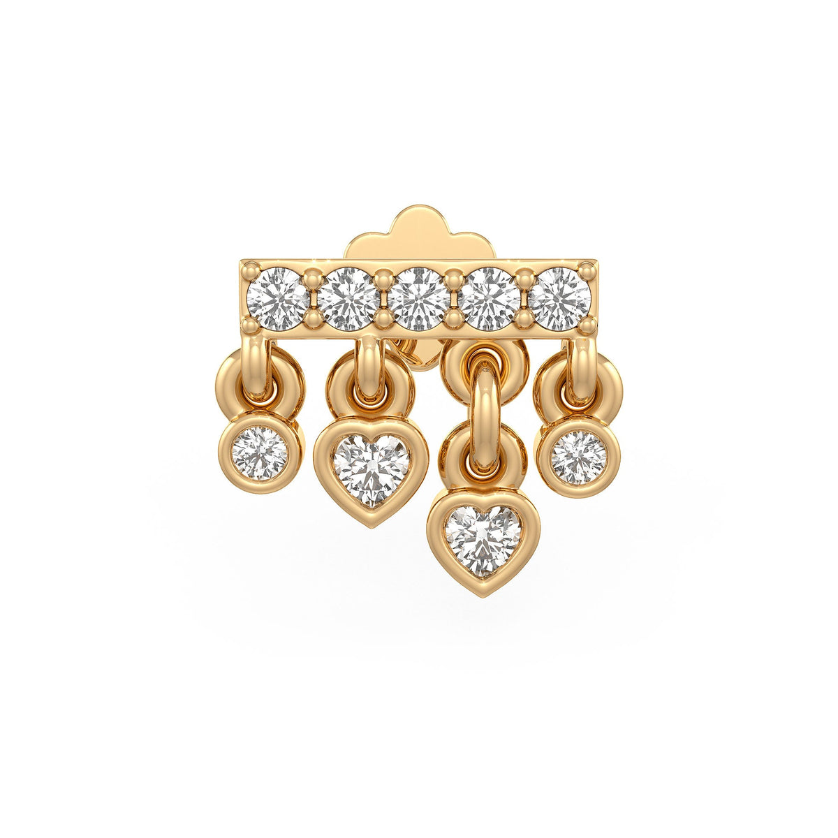 Heart diamond nose jewellery shown in radiant yellow gold