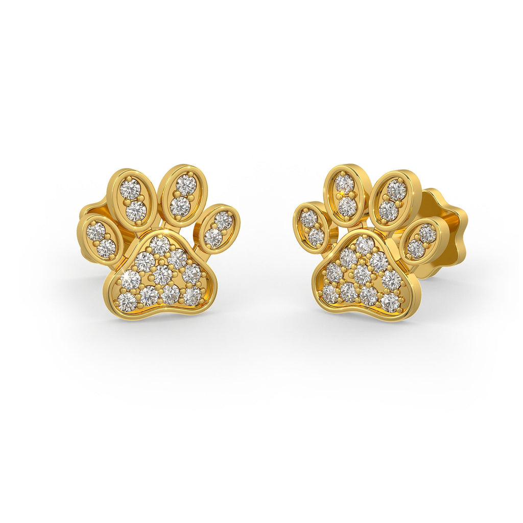 18ct Yellow Gold Diamond Stud Paws🐾  Singular Cartilage Piercing Paw Earrings