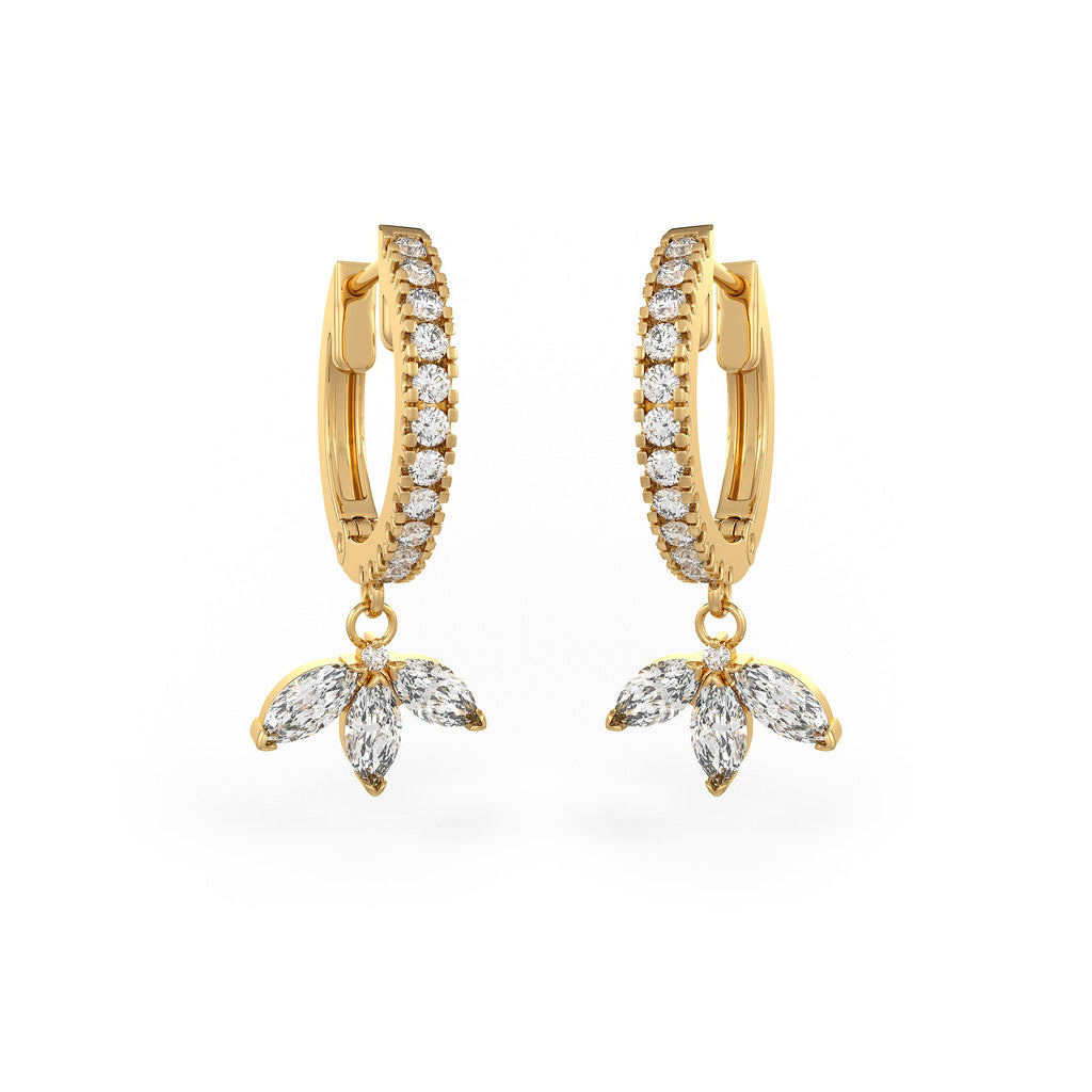  Orecchini a cerchio Eternity in oro giallo 18 carati con diamanti e ciondolo a forma di loto marquise da 0,92 carati (coppia intera)