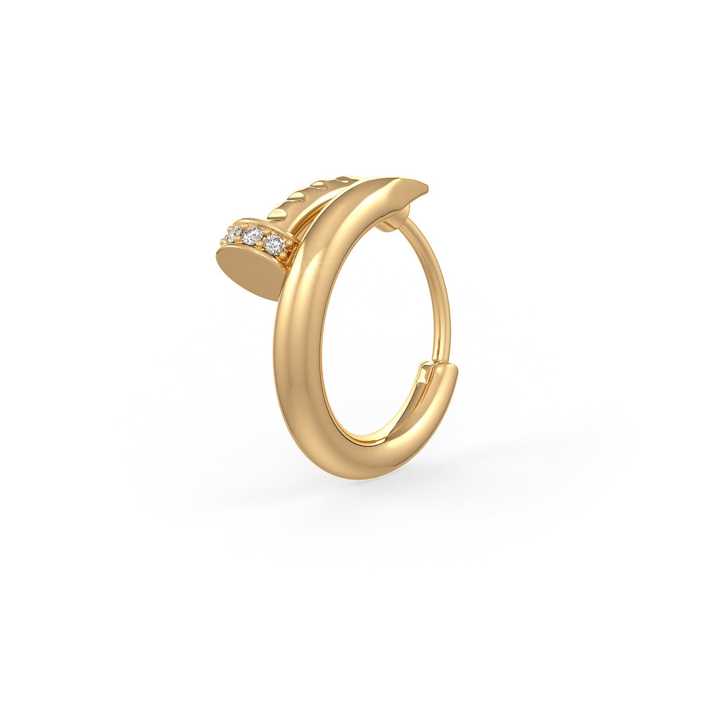 Fine yellow gold nose jewellery with contemporary nail design