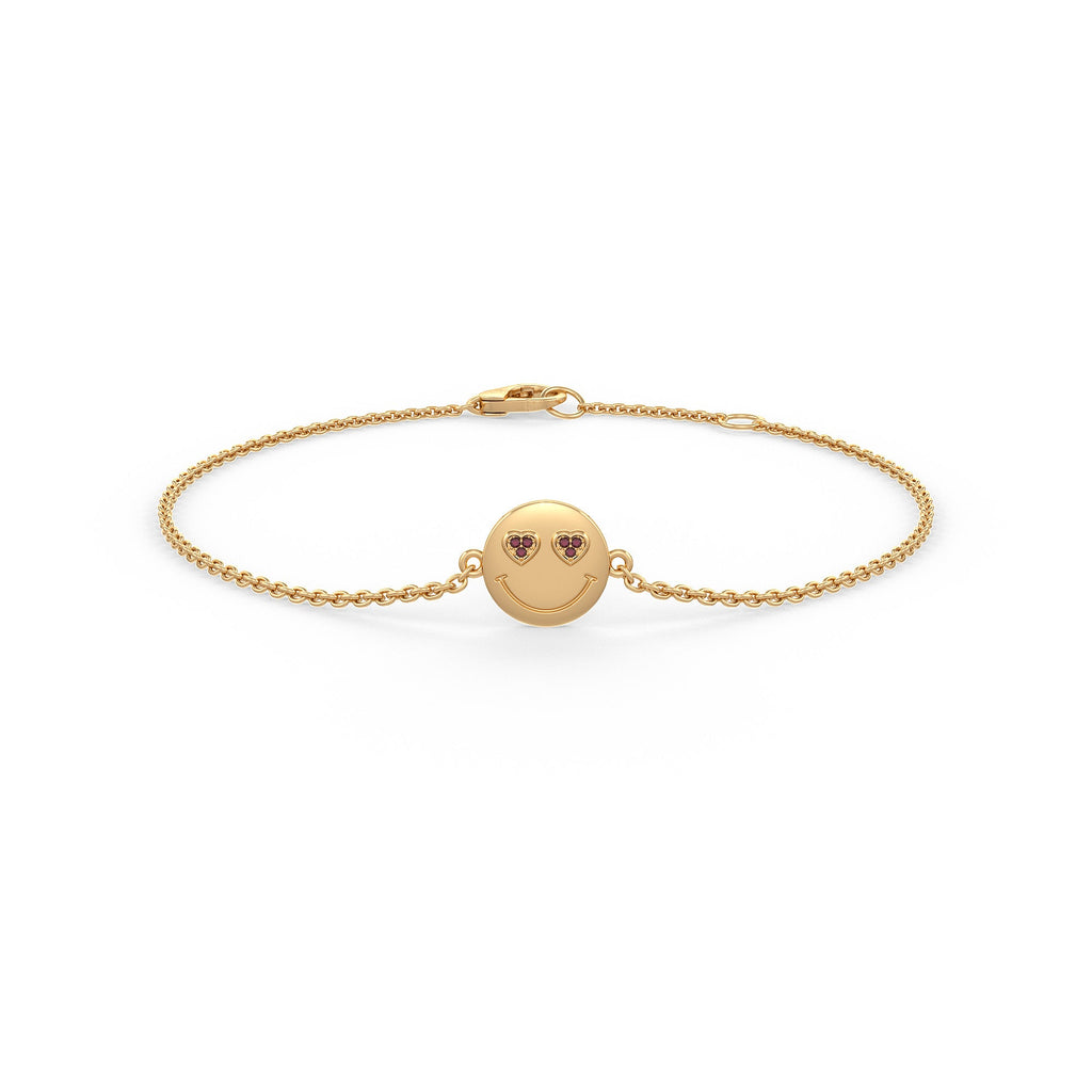 Natural Ruby Heart Emoji Bracelet in 18ct Yellow Gold