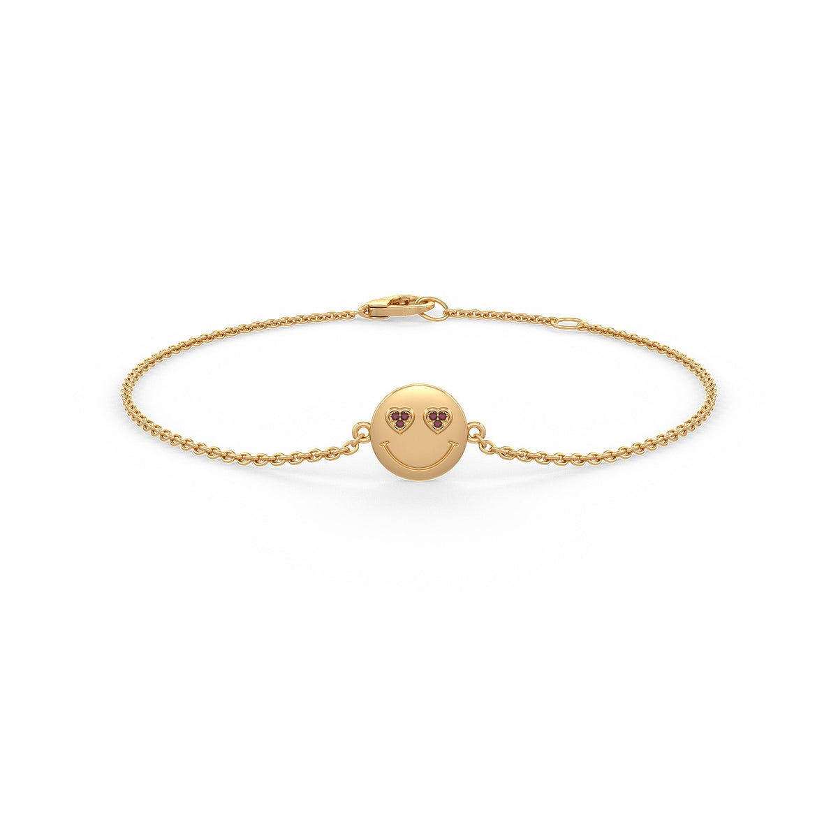 Natural Ruby Heart Emoji Bracelet in 18ct Yellow Gold