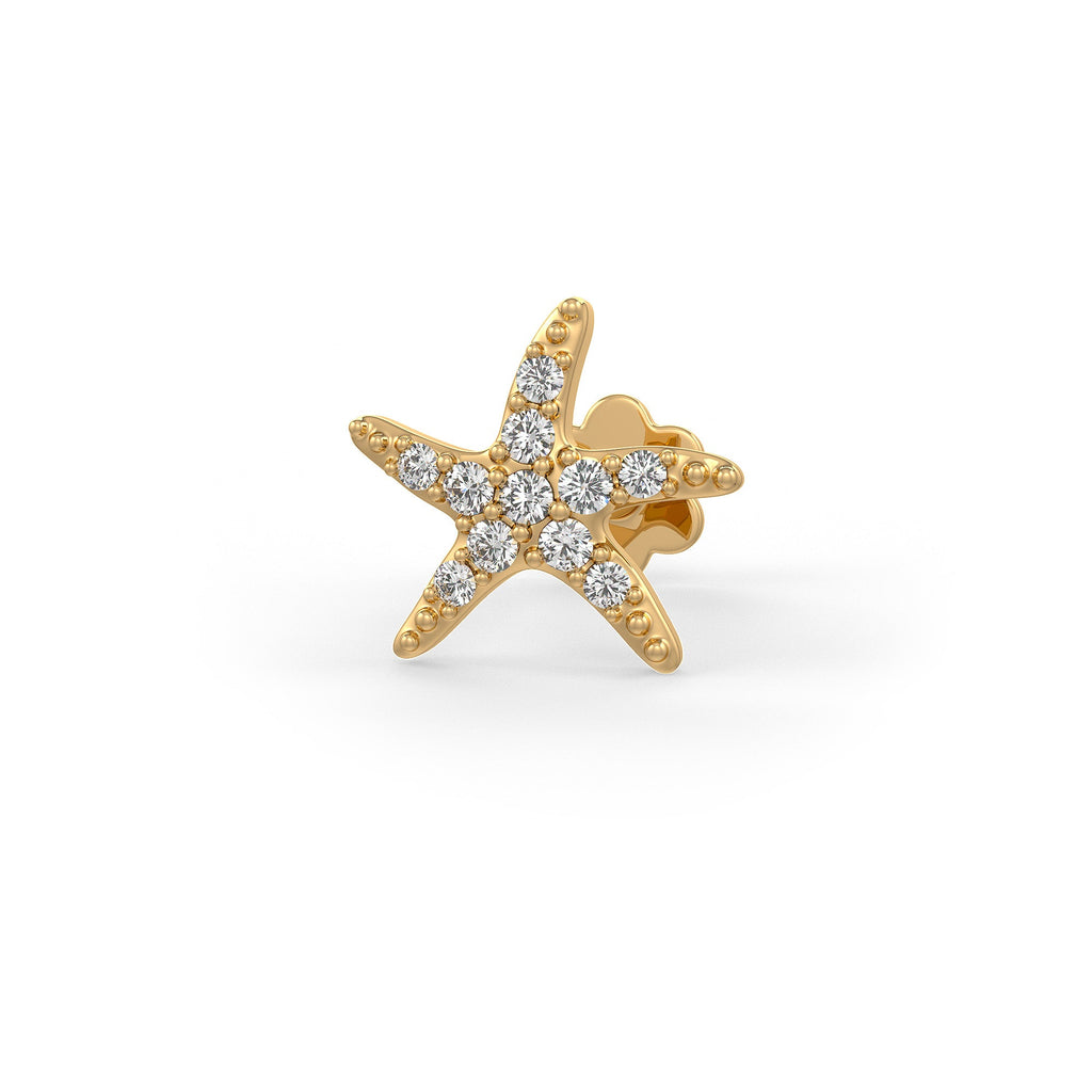 Starfish Diamond Nose Stud Pin 18ct Yellow Gold