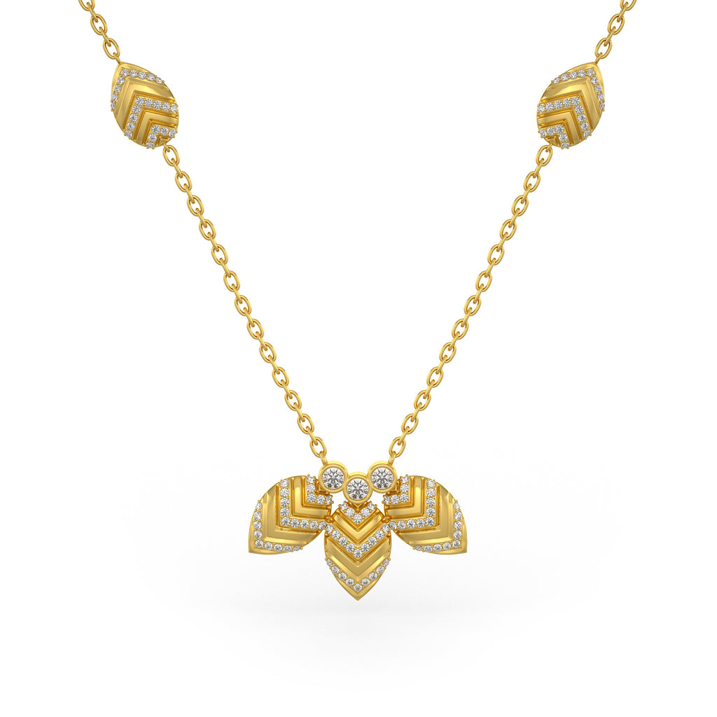 Collier en or jaune 18 carats serti de diamants de 1,20 ct, motif de pétales de nénuphar.