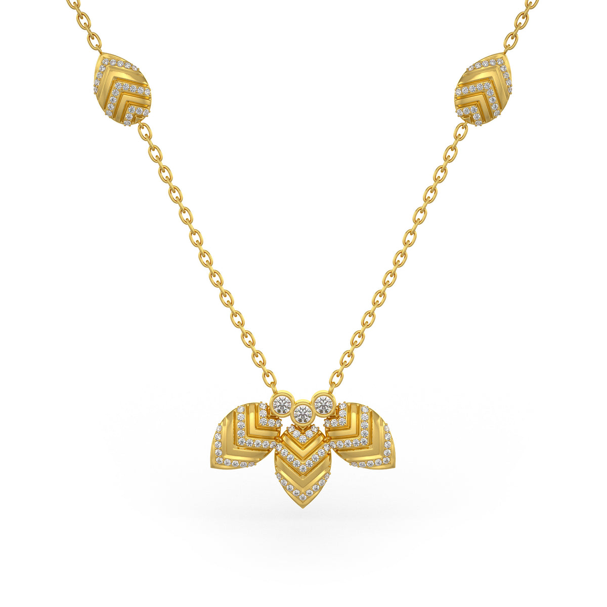 Collier en or jaune 18 carats serti de diamants de 1,20 ct, motif de pétales de nénuphar.