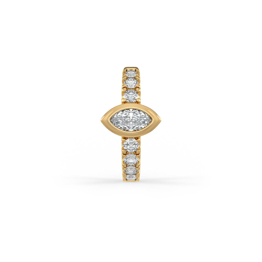 Boucles d'oreilles créoles en or jaune 18 carats serties de diamants (10 mm), solitaire marquise de 0,70 carat (paire)