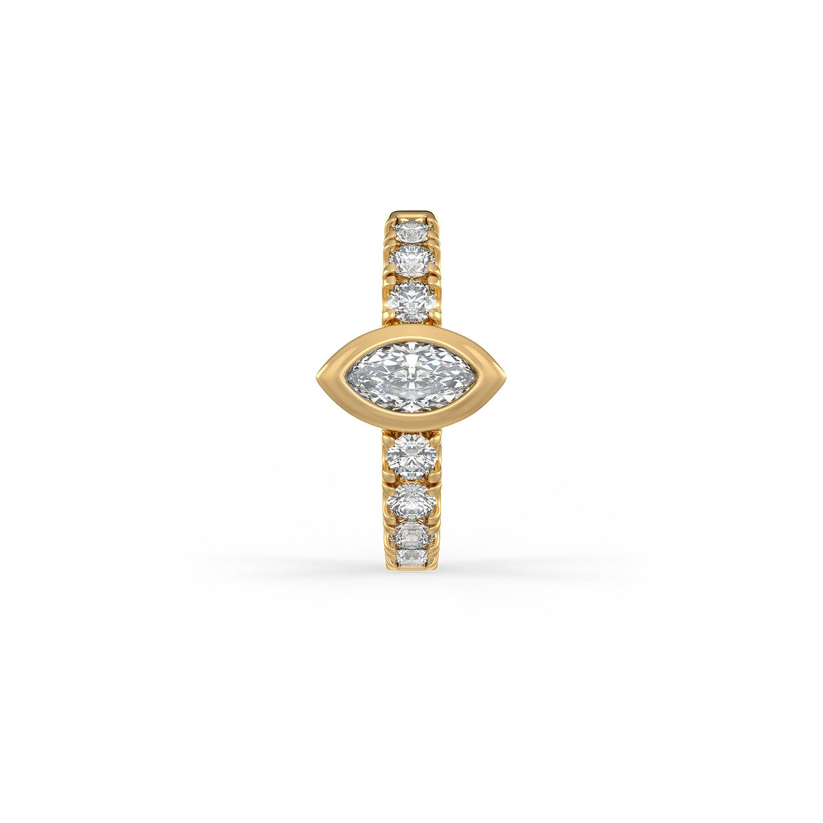 Boucles d'oreilles créoles en or jaune 18 carats serties de diamants (10 mm), solitaire marquise de 0,70 carat (paire)