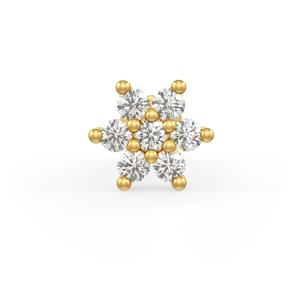 Elegant yellow gold nose stud with diamonds