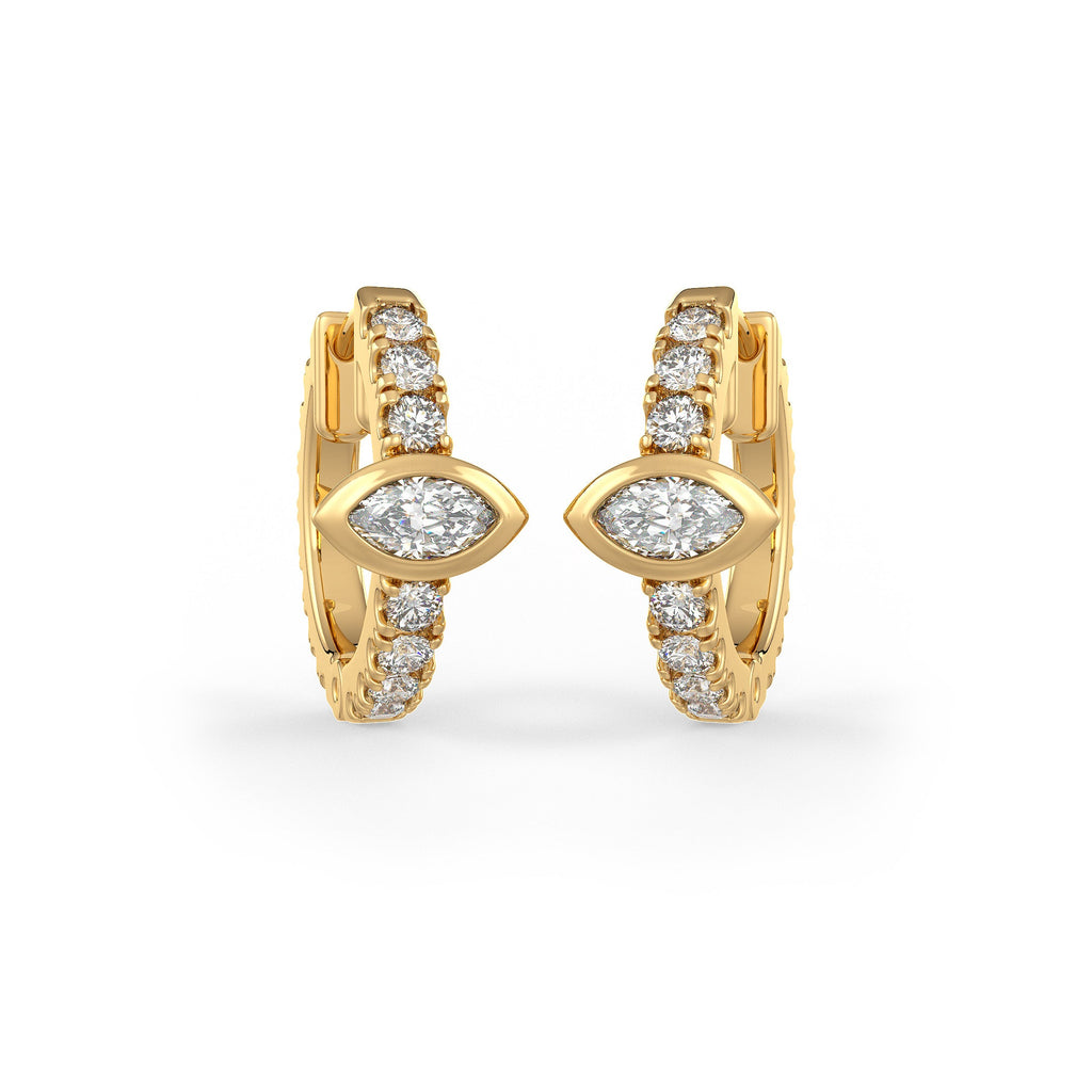 Boucles d'oreilles créoles en or jaune 18 carats serties de diamants (10 mm), solitaire marquise de 0,70 carat (paire)