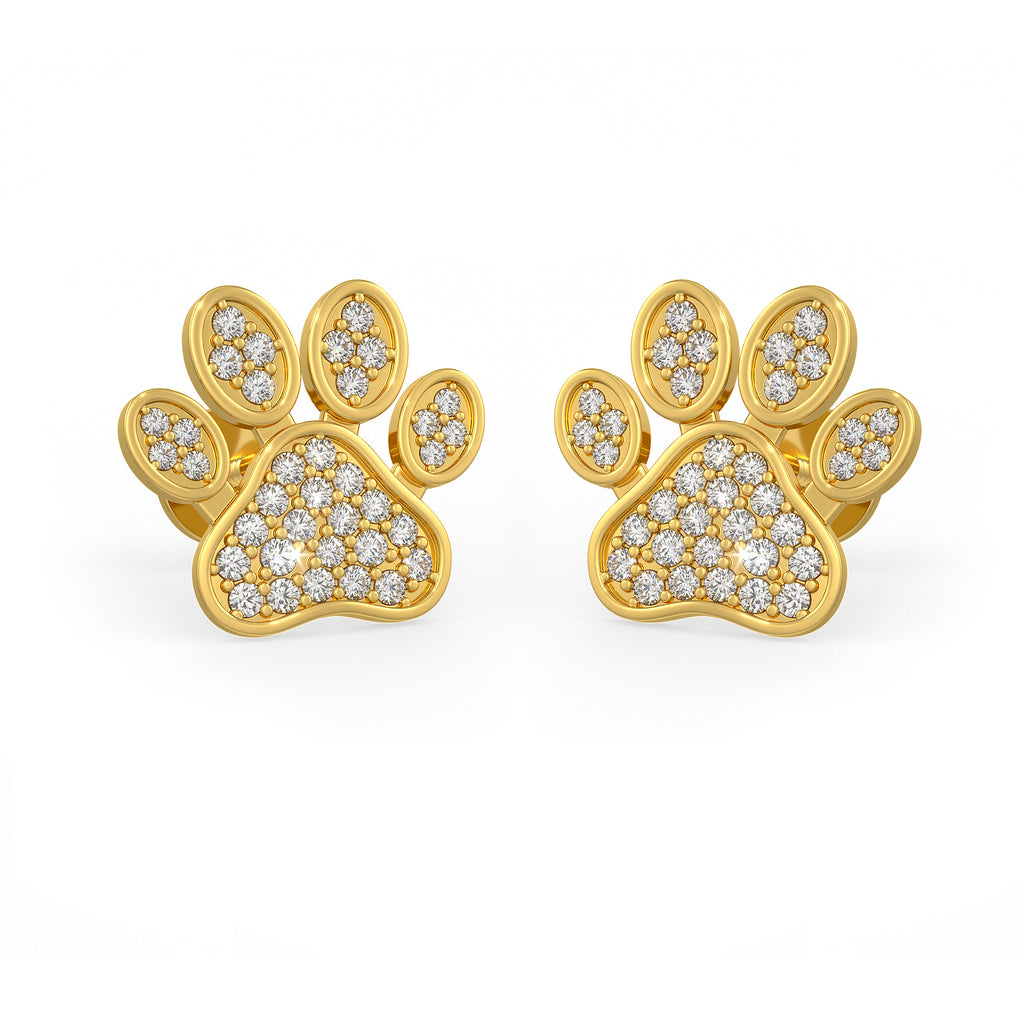 Diamond Paw Earrings Yellow Gold