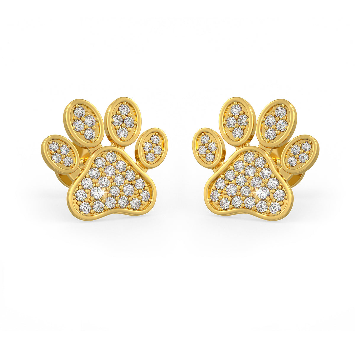 Diamond Paw Earrings Yellow Gold