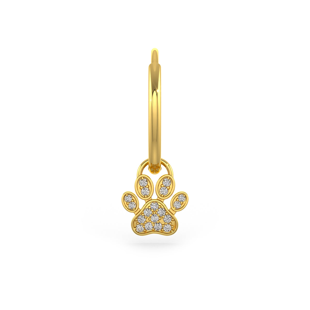 Diamond Paw Charm Hoop Earrings Yellow Gold