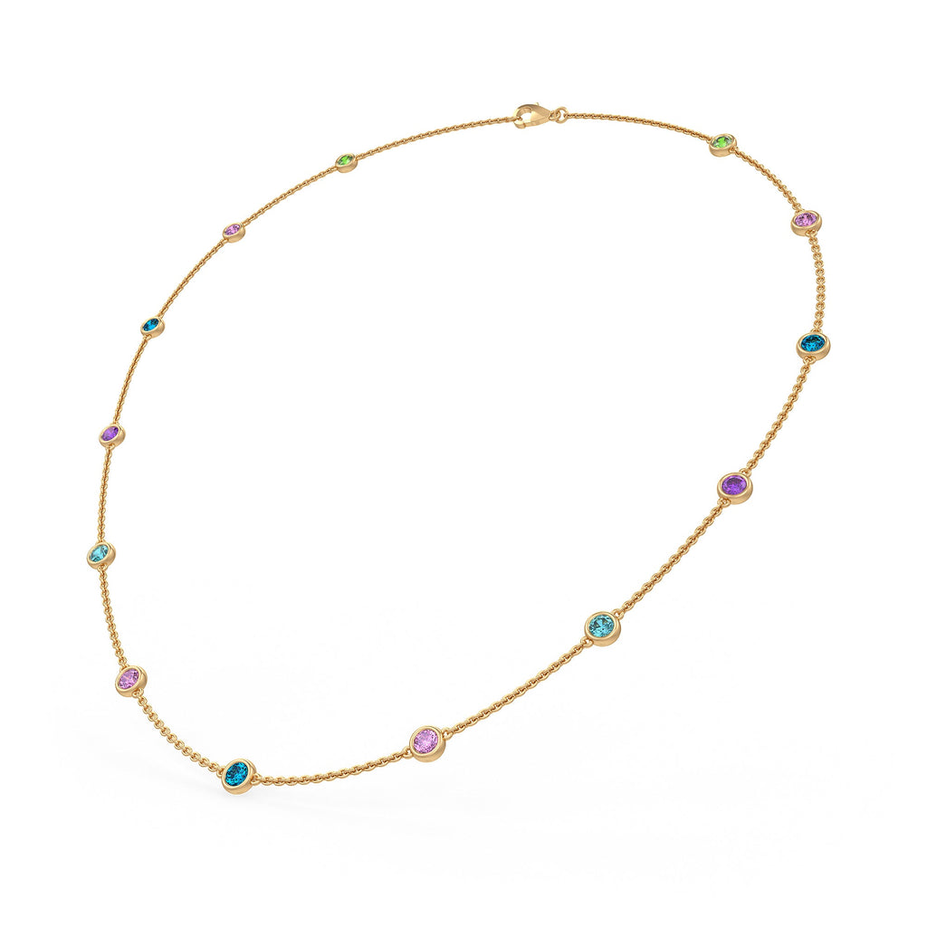 multicolor gemstone necklace with a warm gold finish