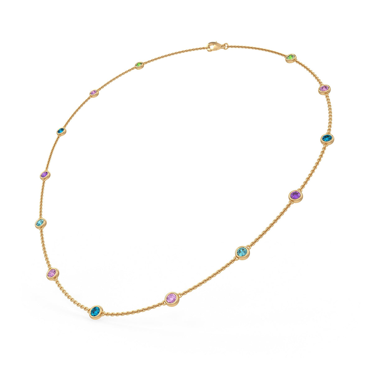 multicolor gemstone necklace with a warm gold finish