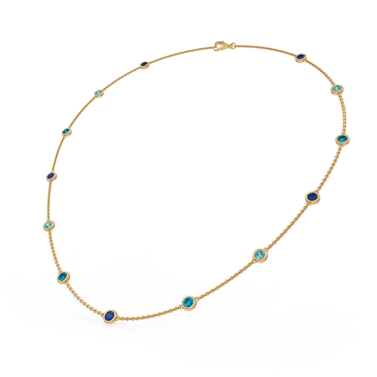 Sapphire topaz and aquamarine by yard necklace