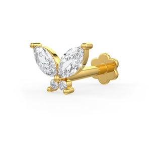 Marquise Diamond Butterfly Nose Stud | 18K Yellow Gold