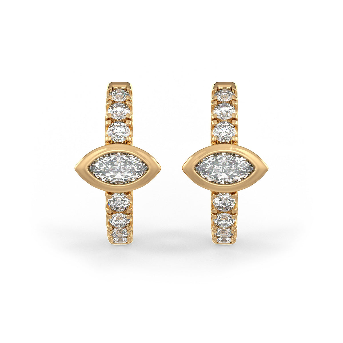  Orecchini a cerchio con diamanti da 1 ct in oro giallo 18 ct, solitario Marquise Full Eternity (coppia) per cartilagine o lobo