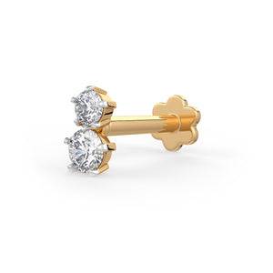 0.10ct Twin Diamond Nose Pin in 18ct Yellow Gold Screwback Toi et Moi