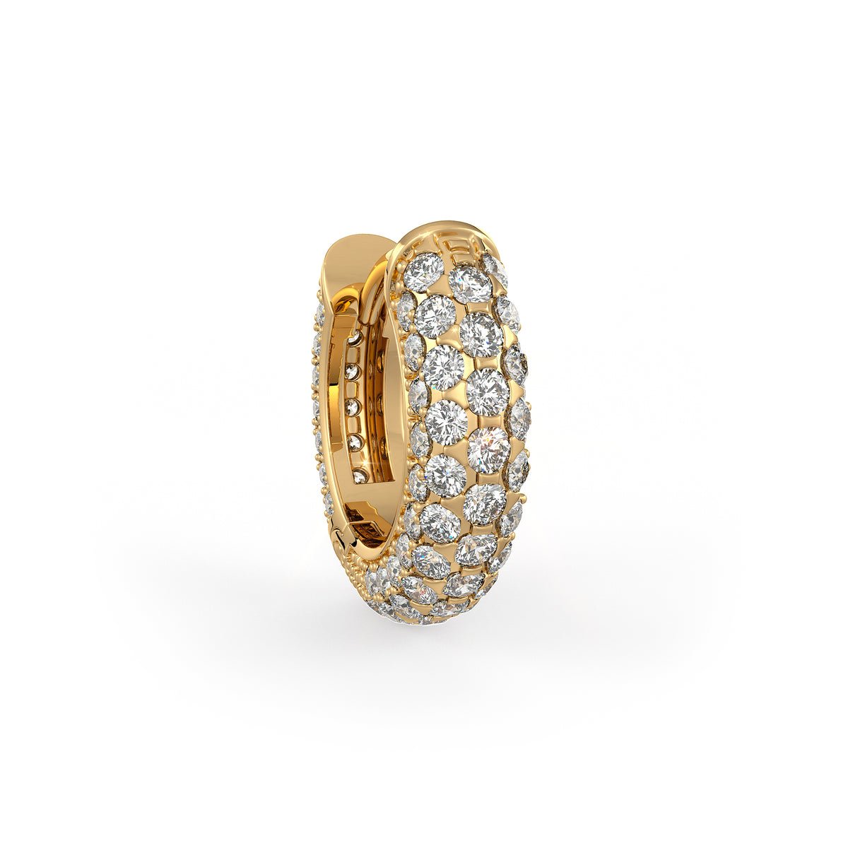  Orecchini a cerchio con 5 file di diamanti da 1,60 ct, con chiusura a scatto da 10 mm, in oro giallo 18 ct, con pavé di diamanti e cartilagine.