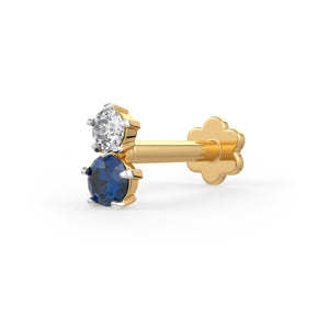 Diamond Sapphire Nose Pin 18ct Yellow Gold stud Toi et Moi