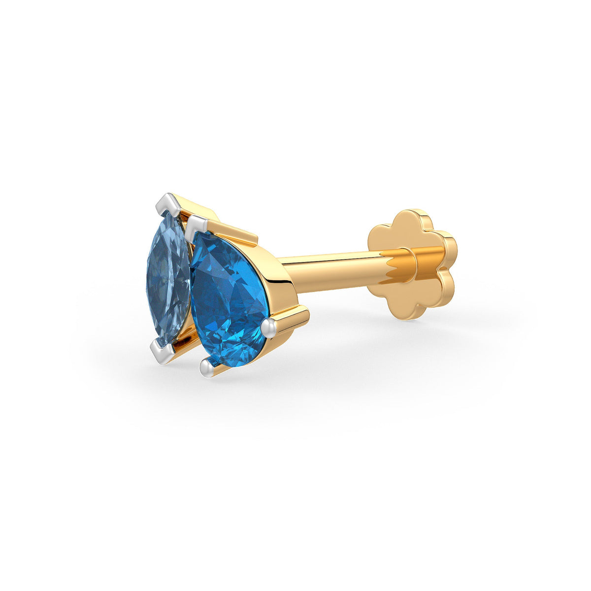 Yellow gold blue gemstone nasal piercing stud