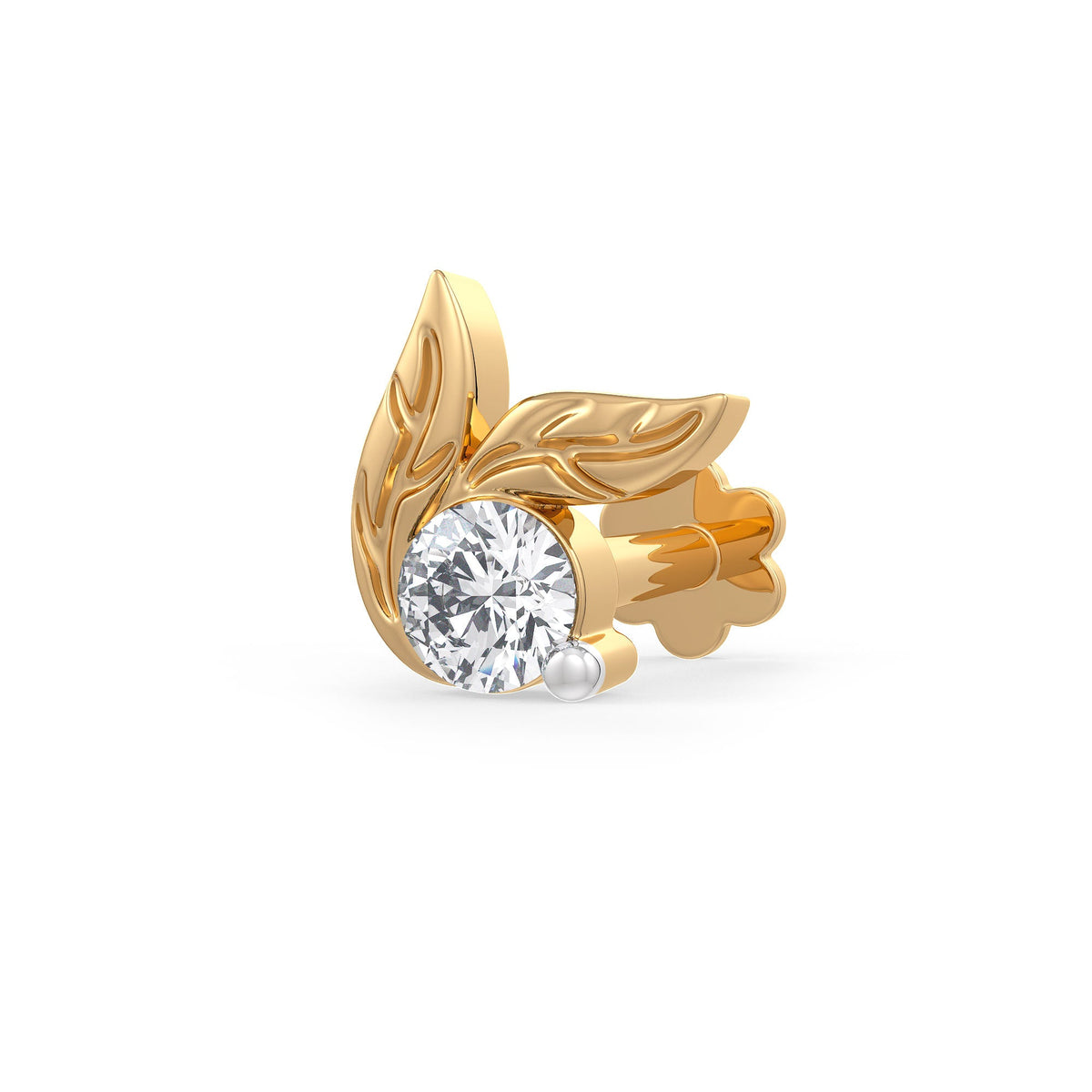 Elegant leaf design gold diamond nose stud