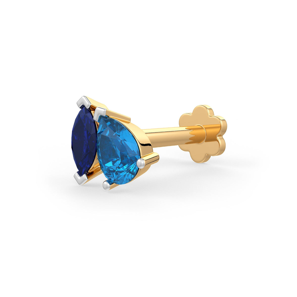 Round blue topaz sapphire gold nose stud