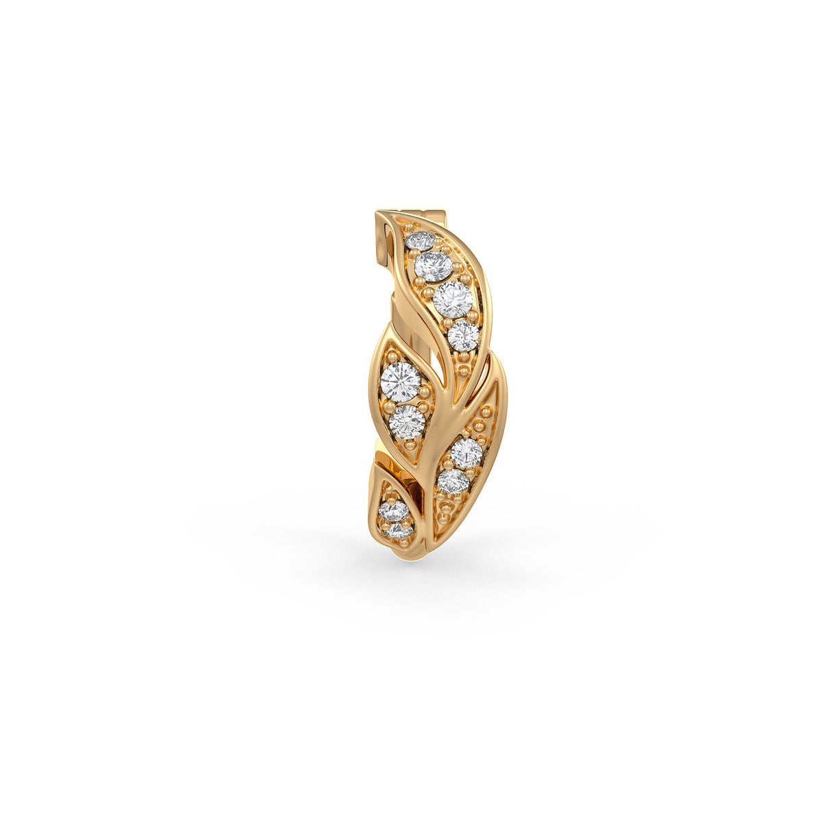 18ct yellow gold diamond hoop nose ring leaf detail