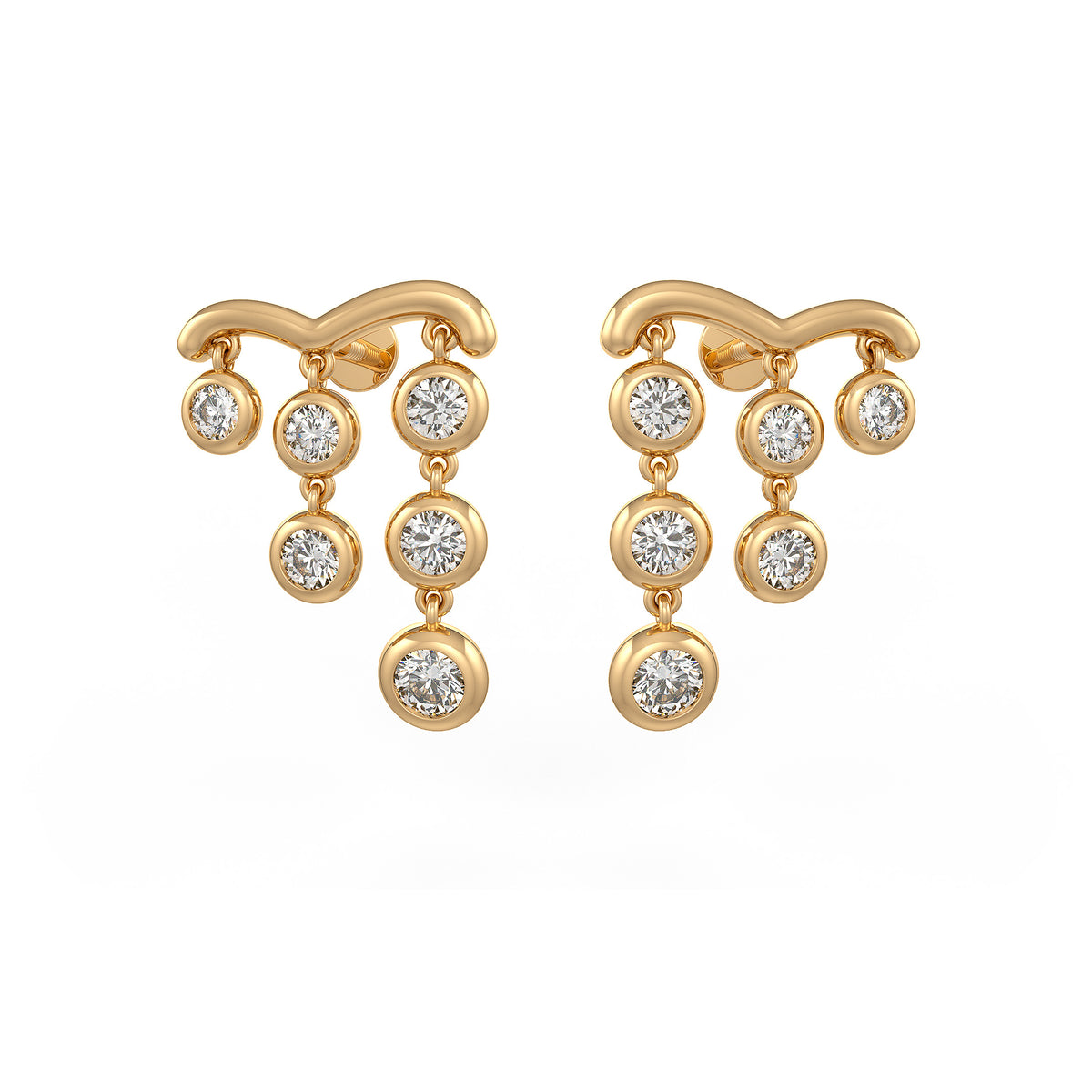 Boucles d'oreilles pendantes en or jaune 18 carats serties d'un diamant de 1 carat
