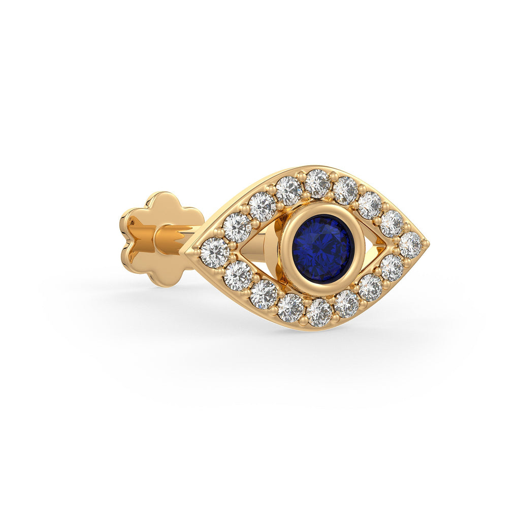 18ct yellow gold sapphire diamond cartilage stud